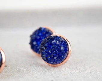 Stud earrings Druze look ink blue