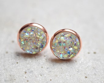 Stud earrings copper glitter cabochon ice ∅10 mm