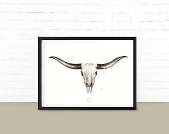 Longhorn Skull. Poster, printable wall art.