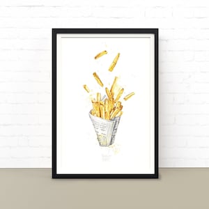 French Fries Painting, Food Poster, printable wall art.