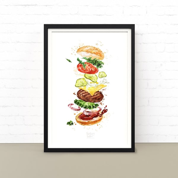 Cheese Burger Painting, Food Poster, printable wall art.