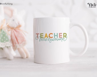 Custom Last Name Teacher Coffee Mug, 11oz & 15oz | Personalised | hand-lettered | Cute Teacher gift | School | teacher appreciation