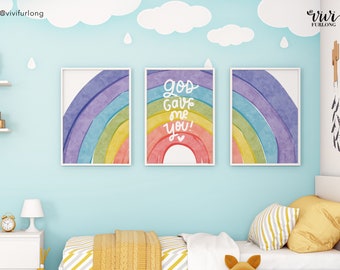 God gave me you | Rainbow | Printable set of 3 | Digital Download | Christian print | Digital DIY | Print | Poster | lettering