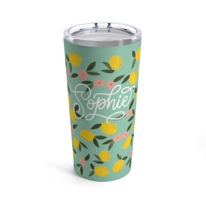 Oh Happy Day Custom Tumbler 20oz | Lemons and flowers on teal | Christian personalised gift | gift for her