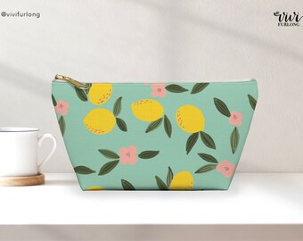 Oh happy Day - Lemons on teal - Pattern Accessory Pouch w T-bottom | Pouch | christian gift | gift for her