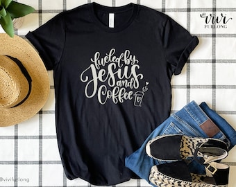 Fueled by Jesus and coffee T-shirt | Unisex Jersey Short Sleeve Tee | Christian gift | hand lettering gift | coffee lover | Religious Shirt