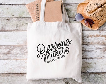 Difference Maker | Teacher Canvas Tote Bag | Tote | Cute Teacher gift | School | teacher appreciation | Jesus tote