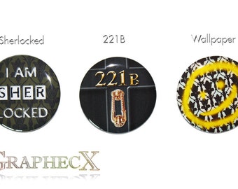 Fan-made Sherlock Holmes 221B sherlocked cosplay inspired personalized buttons