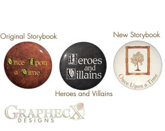 Fan-made Once Upon a Time OUAT Storybook cosplay inspired personalized buttons