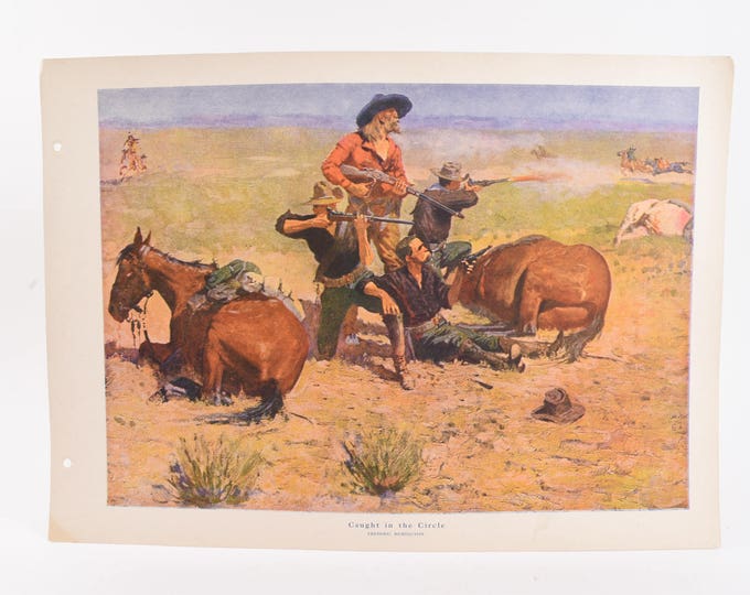 Frederic Remington Early 1900/'s Original Art Print From Rare Book Caught in the Circle V25