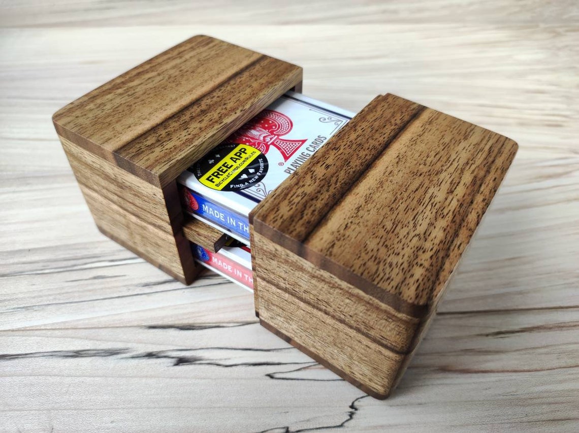 Playing Card Box Walnut Wood Double Deck Case Etsy