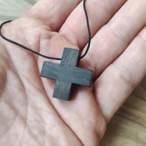 Cross necklace of 1000+ Years Old Bog Oak Wood/ Cross Pendant