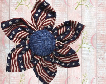 Antique Patriotic Collar Flowers | Velcro Dog Flower | Multiple Color Options Dog Flower | Fabric Flower with Velcro