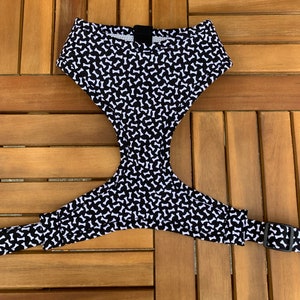 Black and White Bones Dog Harness | Soft Dog Harness | Adjustable Dog Harness | Dog Harness | Comfort Harness