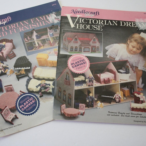 Plastic Canvas Doll House Pattern /Victorian Dream House AND Family AND Furniture, Needlecraft Shop 90PT1 and 90PT2 not a PDF the originals