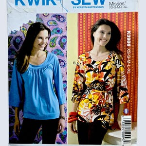 Cartamodello base per tunica da donna, Kwik Sew 3986, non tagliato, taglie xs s m l xl