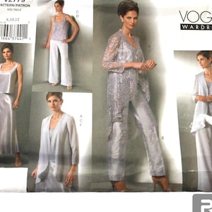 Chaqueta, pantalones de pierna ancha, top, falda, chaqueta de encaje, tallas para mujer 8, 10, 12 y 14, 16 y 18, sin cortar, Vogue V2779 2779
