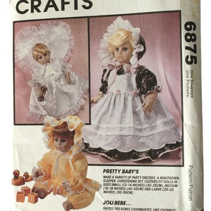 Baby Doll clothes patterns for doll sizes small medium and large, Pretty Baby&#39;s UNCUT 6875 McCalls sewing pattern