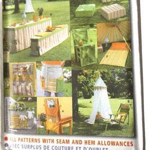 Sewing Patterns OUTDOOR Tent Tablecloths, garden tote, accessory pouches, chair covers, tent and more UNCUT 8112 BURDA Creativ