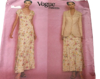 Designer Jacket and Dress Pattern Womens size 12 14 16 UNCUT Paris Original Vogue 1977 EMANUEL Ungaro fitted  hip length jacket long dress