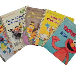 5 Vintage Little Golden Books SESAME Street 1980s-1990s Toddler Children Boys Girls Wonderful Gift Idea Picture Story Books exc cond