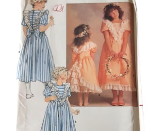 Molde para costura de vestido infantil tamanho 8 para ocasiões especiais, com babados e renda, ideal para daminhas de honra, floristas, madrinhas mirins, festas de Natal e Páscoa. Não cortado. Código de barras: 4768 Butterick.