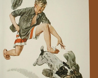 LARGE PRINT Dog and Boy by Norman Rockwell, A Boys Best FRIEND, Vintage Lithograph Reprint