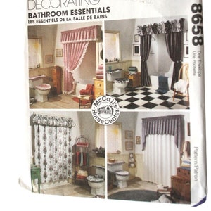 Patterns Bathroom Shower Curtains, toilet tank seat covers, tissue holder UNCUT Butterick 8658 sewing patterns for BATHROOM DECORATING