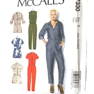May include: A McCall's M7330 sewing pattern envelope for jumpsuits and rompers in size Y. The package displays illustrations of various garment styles, including short-sleeved and sleeveless options in solid colours and patterns, with a barcode on the side.
