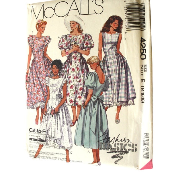 Dress and Petticoat /Slip front button dress Women's size 14 16 18 fitted bodice full skirt 1980s 90s vintage sew pattern UNCUT McCalls 4250