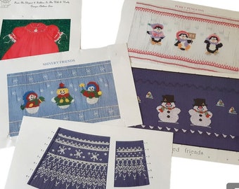 Smocking Design Pattern Template WINTER themes for dresses, rompers boys and girls by various designers