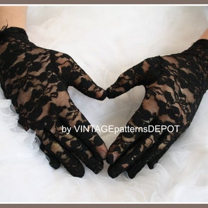 Black Lace Gloves for Women, Gloves for Bridal Formal Prom Bridesmaids, Black and White Wedding Accessories at VINTAGEpatternsDEPOT at Etsy