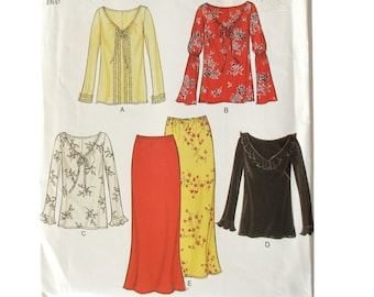 Top and skirt Patterns Womens sizes 8 10 12 14 16 18 with neckline and sleeve variations, UNCUT  6042 New Look pattern
