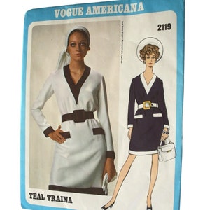 1960s Vintage Dress Womens Size 8 by Designer Teal Traina, Dress with V neckline and belt cut COMPLETE Vogue 2119 sewing pattern