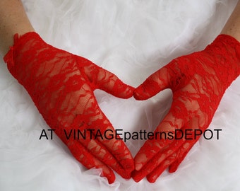 Red Lace Gloves Women&#39;s RED Themed Accessories, perfect accessory - one size lace gloves Bridal Wedding Prom Christmas Valentines