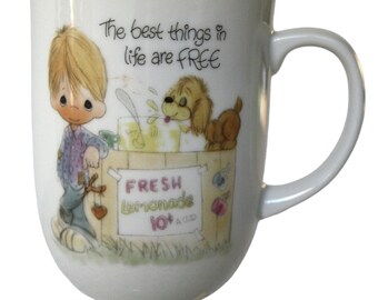 Precious Moments Mug, Boy and Dog Lemonade Stand, Enesco 1983