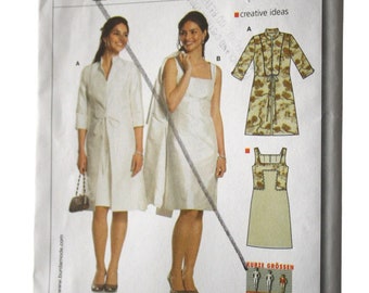 Womens Dress and Coat Sewing Pattern Size 6 8 10 12 14  UNCUT Burda 7924 sleeveless square neck dress /long coat three quarter sleeves