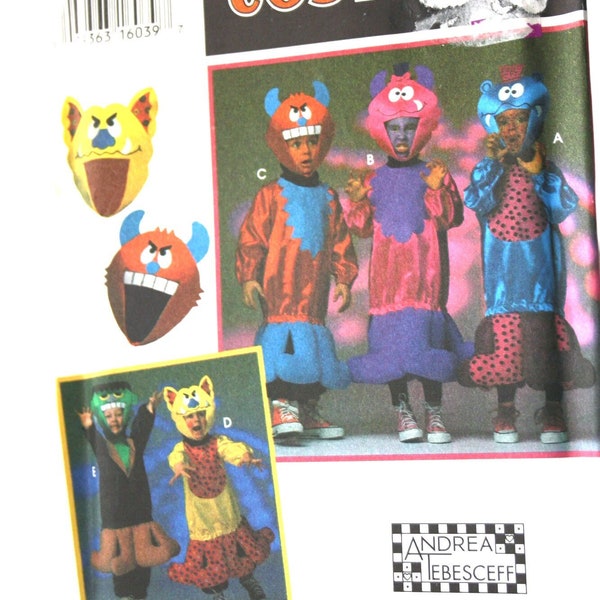 MONSTER Costumes, UNCUT Simplicity 9222 Boys and Girls Little Monster Costumes and Face Masks Child size 3 to 8