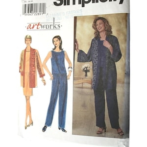 May include: Simplicity sewing pattern number 8661 for sizes 6, 8, and 10. The pattern includes instructions for making a two-piece outfit with a sleeveless top and trousers, and a jacket. The model is wearing a blue outfit with a white top and a blue jacket. The pattern is for women's clothing.