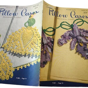 Antique 1950s Crochet Patterns Booklet Pillow Cases crocheted edge roses southern belle flowers grapes 264 Clarks Anchor J  P Coats Book 11