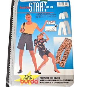 Patron de couture pour débutants APPRENEZ à coudre avec ce patron facile BURDA 3216 Start 123, patron de pantalons et de shorts avec taille élastique, femme tailles 8 -26