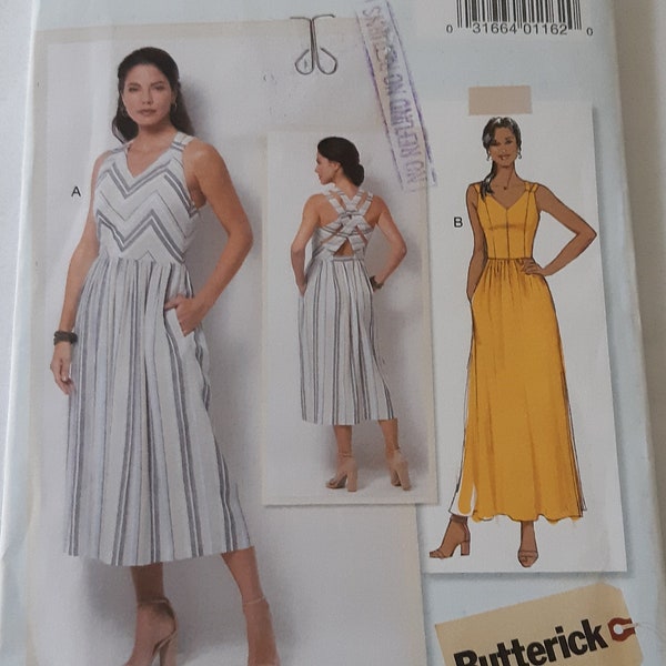 Dress Pattern Size 6-14 with Cut Out Back criss cross fitted bodice and gathered skirt UNCUT Butterick B6661 6661