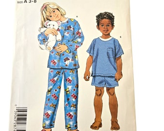 Childrens Pajama Sewing Patterns Pants Top Shorts, Boys Girls Size 3 -8 sleepwear Simplicity 4727 Uncut