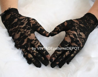 Black Lace Gloves for Women, Gloves for Bridal Formal Prom Bridesmaids, Black and White Wedding Accessories at VINTAGEpatternsDEPOT at Etsy