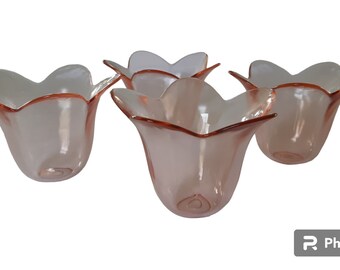 4 Vintage Pink Glass Holders for Decor, Candles, Candies, etc.  Flower shaped vintage collectibles