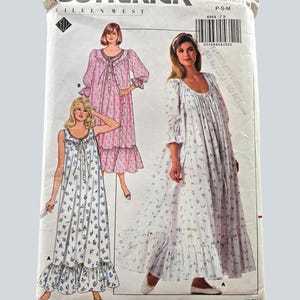 Womens Long Nightgown and Housecoat Robe Set Sewing Pattern Butterick 4864 Uncut Size 6-14, loose fitting, ruffled bottom, Eileen West