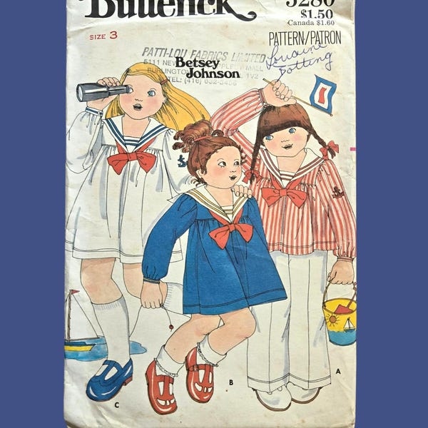 Girls Sailor Suit Sewing Patterns, Toddler Sailor Dress Top Pants, Nautical, Butterick 5280 UNCUT, Size 3, Vintage 1970s Out of Print