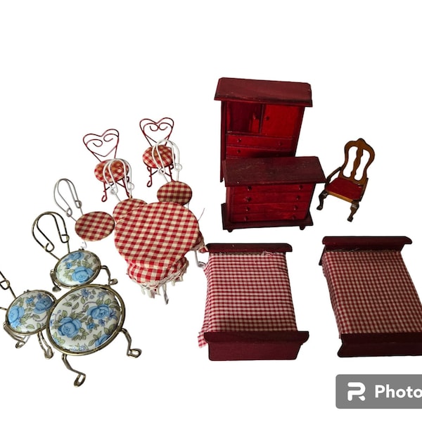 Assorted Dollhouse Miniature Furniture Bistro Set Ceramic Metal Table and Chairs, Wooden Bedroom Set, Vintage Collectible about 1:12th scale