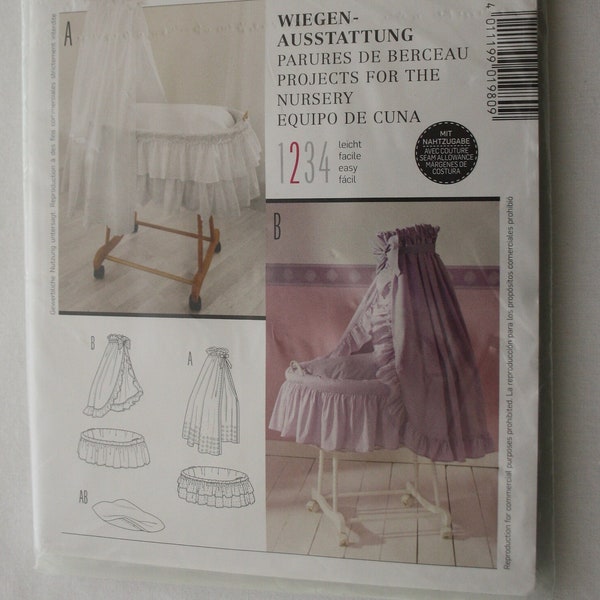 Nursery Bassinet Curtain and Lining, Coverlet Cover Burda Style Deco 1980 sewing pattern
