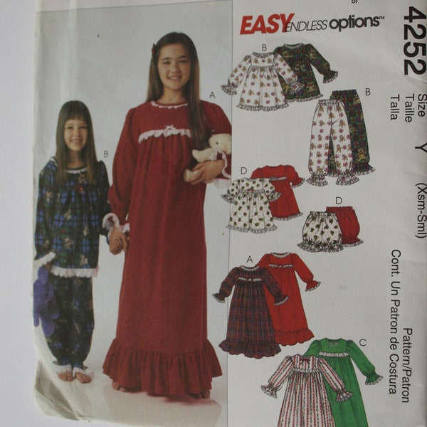 Girl's Nightgown - Pajama Sewing Patterns Size 3 4 5 6, EASY Nightgown long-short, pj's top pants bloomers, UNCUT McCalls 4252